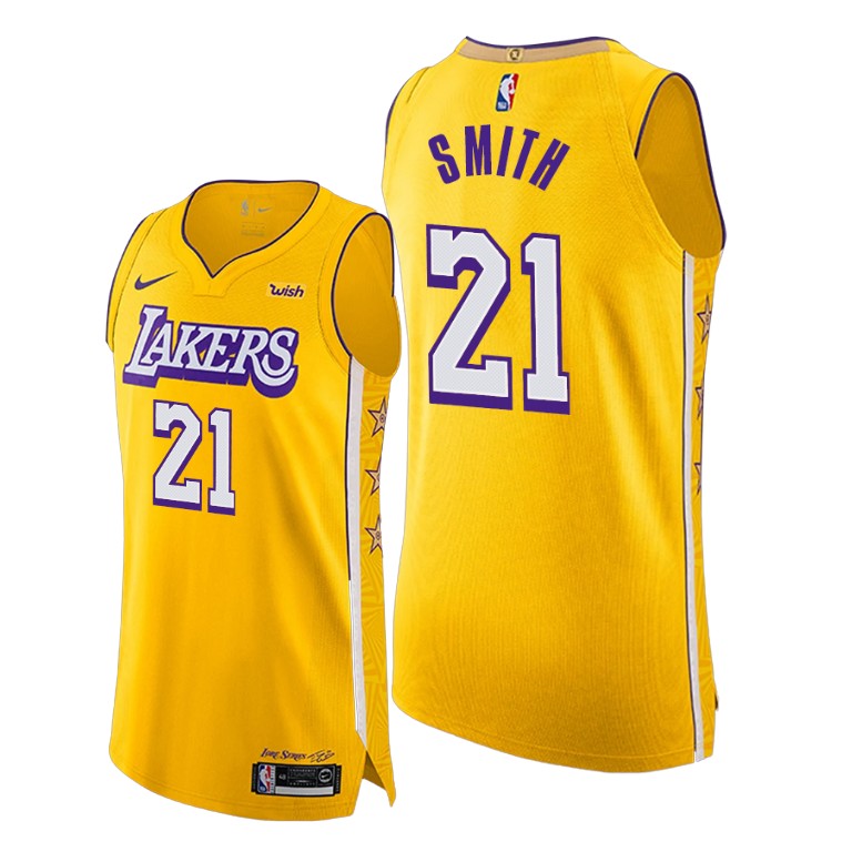 Men's Los Angeles Lakers J.R. Smith #21 NBA Yellow Authentic City Edition Gold Basketball Jersey DES2083HL